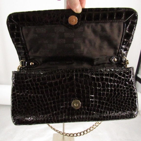 Michael Kors Crocodile Pattern Brown/Gold Patent Leather Baguette Bag - Picture 10 of 15